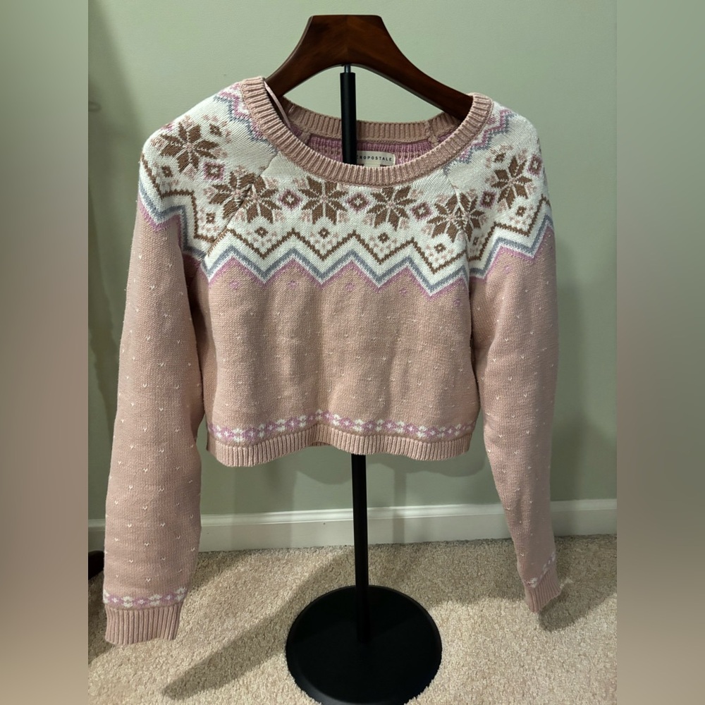 Aeropostale Cropped Pink Fair Isle Sweater | Size M | EUC